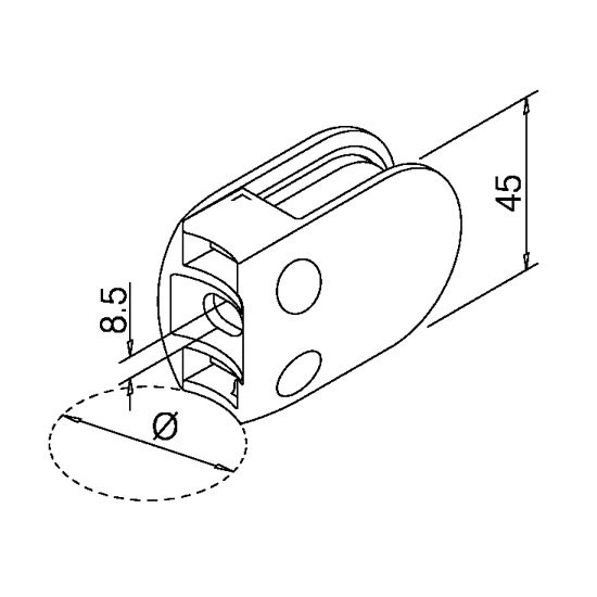 Glasklemme Modell 28 Edelstahl matt V2A für Rohr Ø38 1 bis 42 4mm