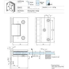 Messing matt Design Glastrscharnier einseitig Wand - Glas