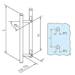 Edelstahl Trgriff beidseitig Modell 81200 - 38.1 mm - Grifflnge 700 mm