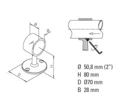 Chrom Design Rohrhalter fr Rohr 50,8 mm