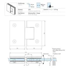 Messing matt Design Glastrscharnier Glas - Glas