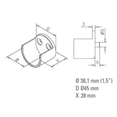 Edelstahl Design Rohr 38,1 mm Wandflansch offen