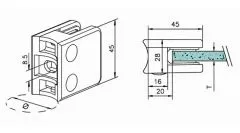 Edelstahl V2A Glasklemme - 21 - Rohr 38,1 mm - Glas 6-10 mm