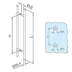 Messing Design Trgriff 475303 - Griff 25.4mm - Grifflnge 100cm