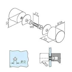 Trknopf Glastr zweiseitig 47-01038 Chrom Design