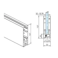 Alu Glasprofil 107x32x107mm - Glas 12-12,76mm - CNS Design - Zuschnitt