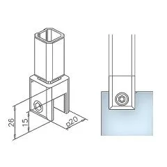 Chrom Design Vierkant 20x20 mm Glas-Rohrhalter gerade