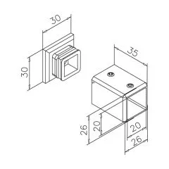 Messing matt Design 20x20 mm Dusch Stabi Set 90 1.000mm